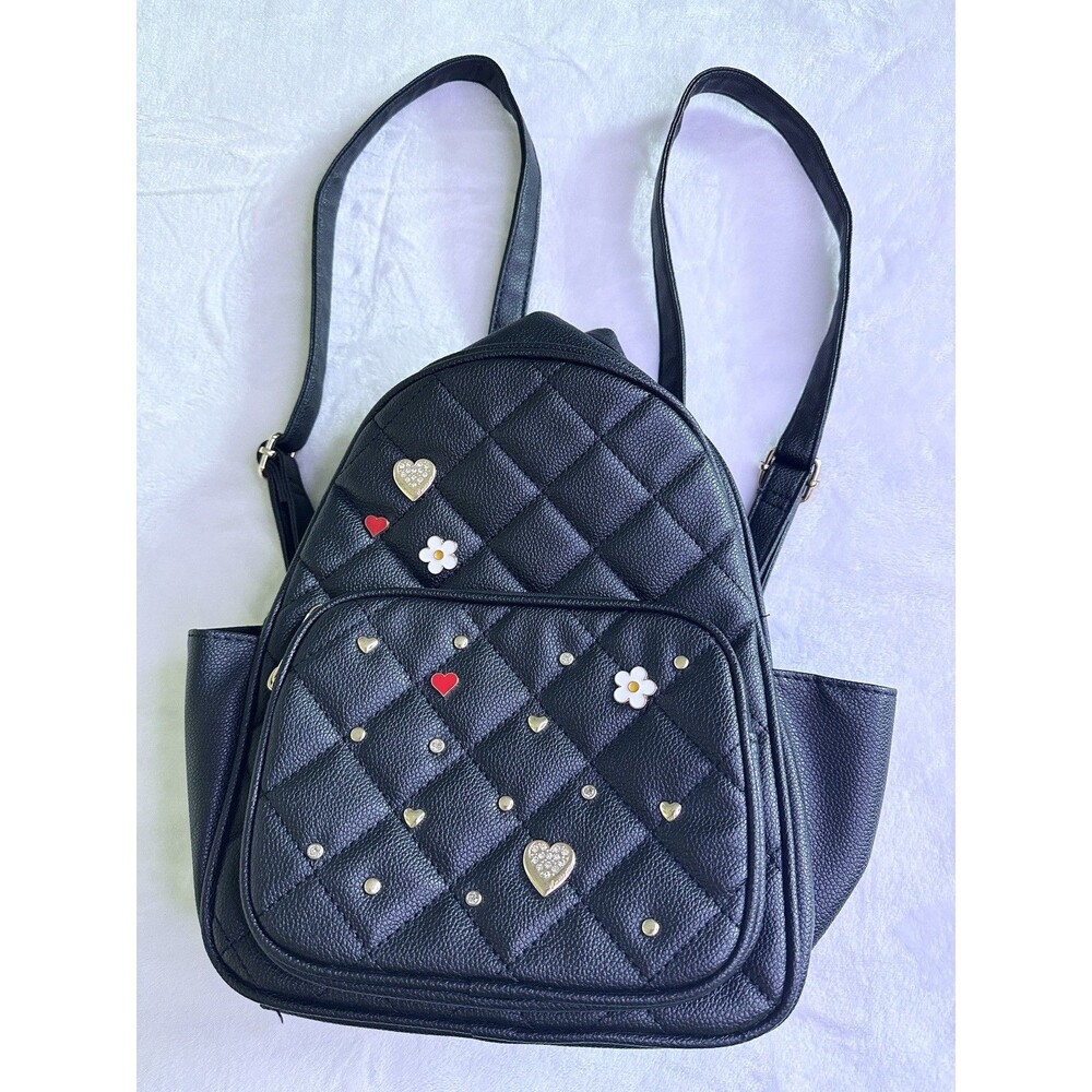Under One Sky Small 10" Backpack Quilted Black Butterfly Heart Charms